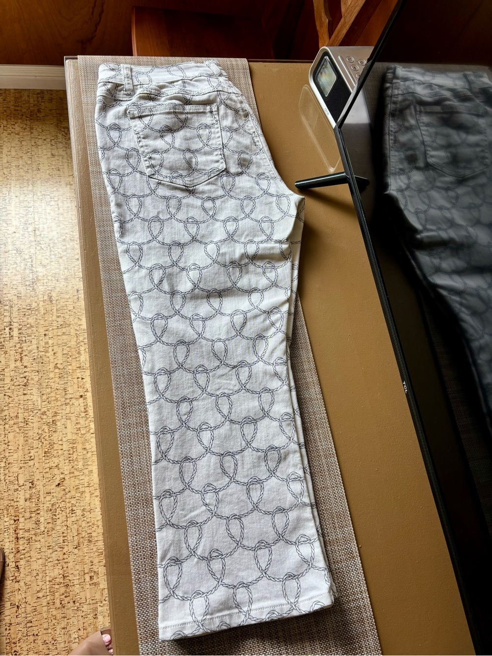 CAbi White Jeans with Black Rope Loop Print